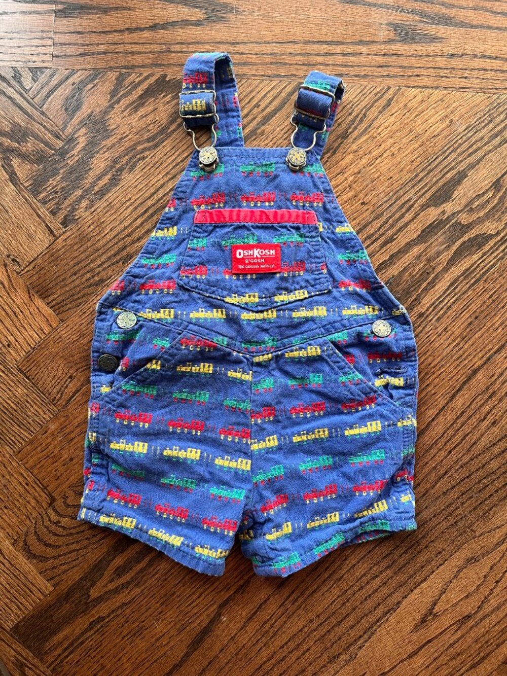 Vintage OshKosh B'gosh Blue Train Print Kids Overalls
